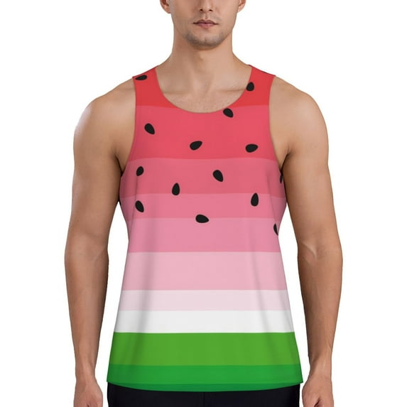 Uemuo Watermelon Pattern Men's Muscle Shirts Sleeveless Dry Fit Gym Workout Tank Top Lightweight Sports Tank Top Beach Tank Top, Loose-fit Sleeveless Shirt-Small