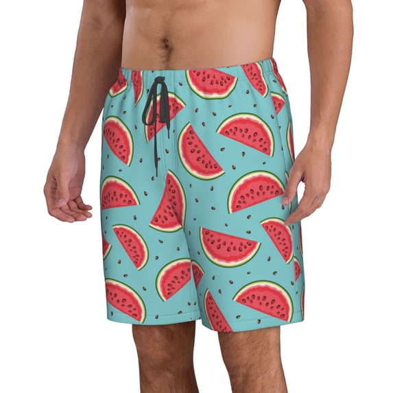 Uemuo Watermelon Pattern Men's Swim Trunks Hawaiian Beach Bathing Suit Swimsuits Beach Quick-Dry Shorts with Pockets-3X-Large