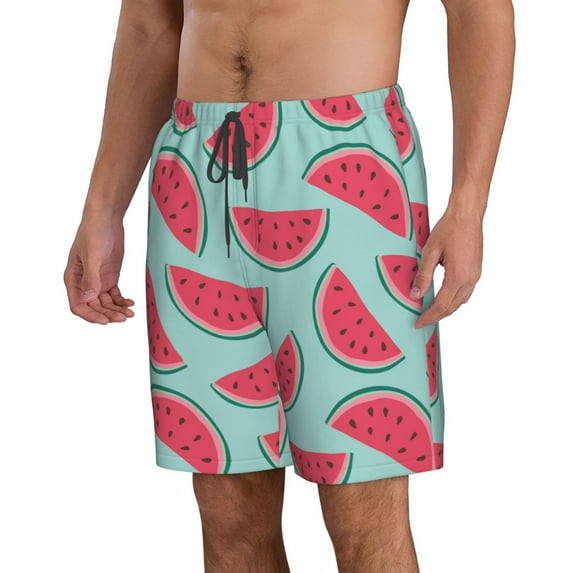Uemuo Watermelon Pattern Men's Swim Trunks Hawaiian Beach Bathing Suit Swimsuits Beach Quick-Dry Shorts with Pockets-Large