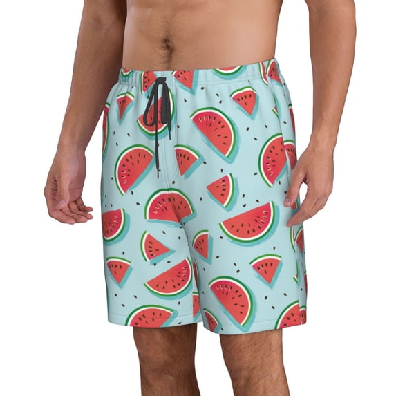 Uemuo Watermelon Pattern Men's Swim Trunks Hawaiian Beach Bathing Suit Swimsuits Beach Quick-Dry Shorts with Pockets-Large