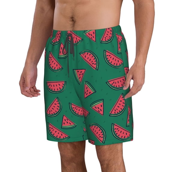 Uemuo Watermelon Pattern Men's Swim Trunks Hawaiian Beach Bathing Suit Swimsuits Beach Quick-Dry Shorts with Pockets-Small