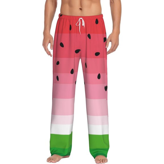 Uemuo Watermelon Pattern Men's Wide Leg Palazzo Lounge Pants with Pockets Light Weight Loose Comfy Casual Pajama Pants-Small
