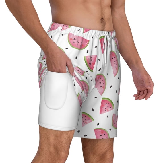 Uemuo Watermelon Pattern Mens Swim Trunks Quick Dry Board Shorts with Mesh Lining, Stretch Beach Shorts Quick Dry No-Chafing Board Shorts-XX-Large