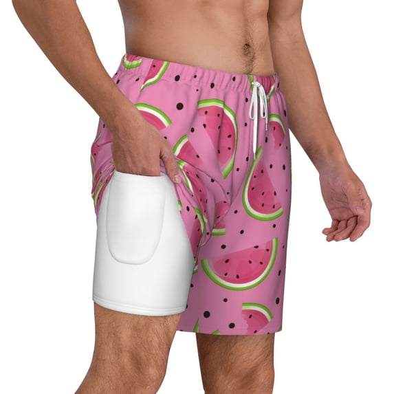 Uemuo Watermelon Pattern Mens Swim Trunks Quick Dry Board Shorts with Mesh Lining, Stretch Beach Shorts Quick Dry No-Chafing Board Shorts-XX-Large
