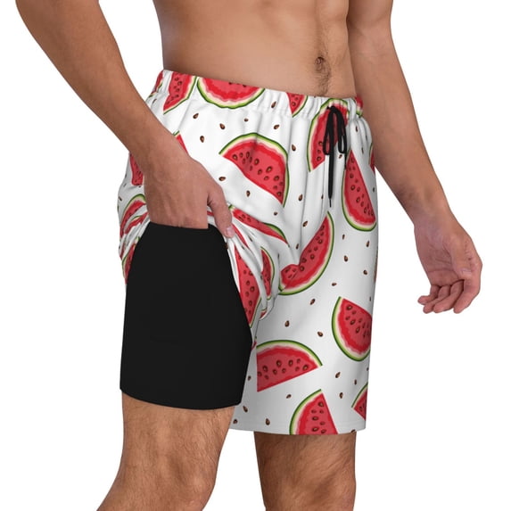 Uemuo Watermelon Pattern Mens Swim Trunks Quick Dry Board Shorts with Mesh Lining, Stretch Beach Shorts Quick Dry No-Chafing Board Shorts-XX-Large