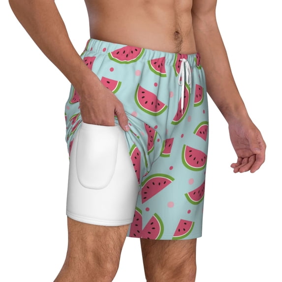 Uemuo Watermelon Pattern Mens Swim Trunks Quick Dry Board Shorts with Mesh Lining, Stretch Beach Shorts Quick Dry No-Chafing Board Shorts-XX-Large