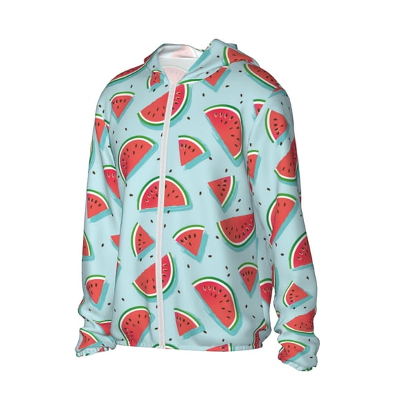 Uemuo Watermelon Pattern Women's Full Zip UPF 50+ Sun Protection Hoodie Jacket Long Sleeve Sun Shirt Hiking Outdoor Performance with Pockets-XX-Large