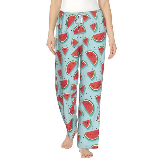 Uemuo Watermelon Pattern Women's Wide Leg Palazzo Lounge Pants with Pockets Light Weight Loose Comfy Casual Pajama Pants-Large