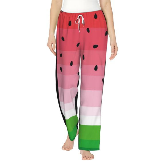 Uemuo Watermelon Pattern Women's Wide Leg Palazzo Lounge Pants with Pockets Light Weight Loose Comfy Casual Pajama Pants-Medium