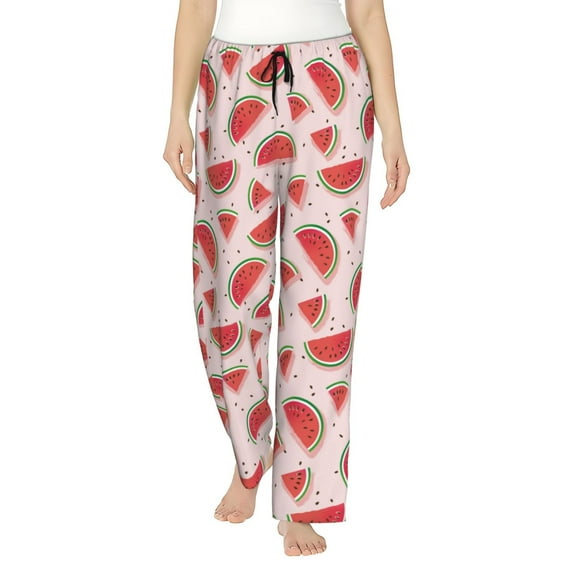 Uemuo Watermelon Pattern Women's Wide Leg Palazzo Lounge Pants with Pockets Light Weight Loose Comfy Casual Pajama Pants-X-Large