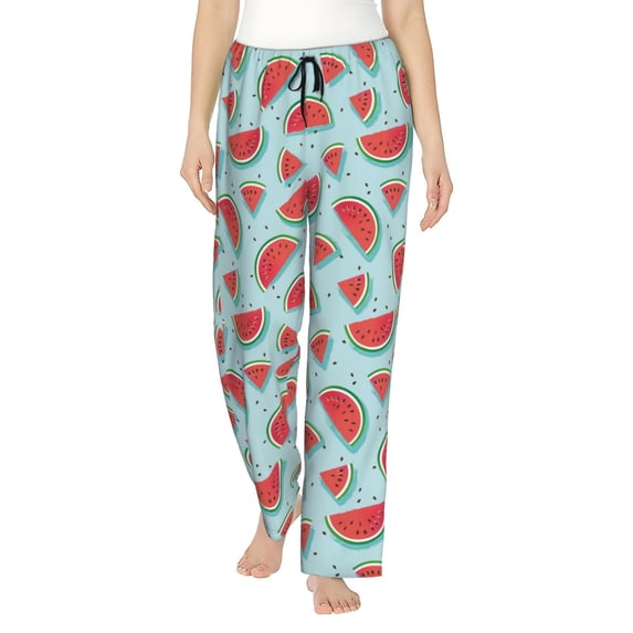 Uemuo Watermelon Pattern Women's Wide Leg Palazzo Lounge Pants with Pockets Light Weight Loose Comfy Casual Pajama Pants-