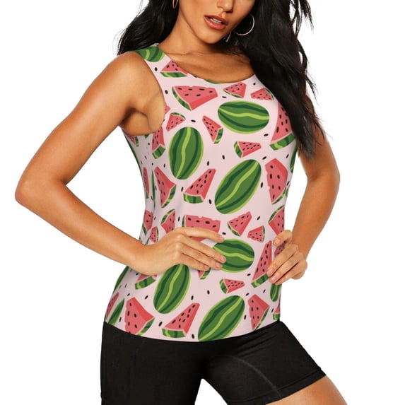 Uemuo Watermelon Pattern Workout Tank Tops for Women Breathable Moisture-wicking tank top Sleeveless Running Loose Fit Yoga Tops Active Shirts Sports Gym Exercise