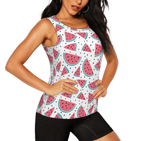 Uemuo Watermelon Pattern Workout Tank Tops for Women Breathable Moisture-wicking tank top Sleeveless Running Loose Fit Yoga Tops Active Shirts Sports Gym Exercise