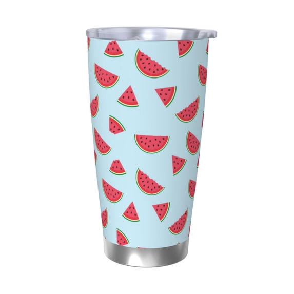Uemuo Watermelon Print Travel Coffee Mug ,20oz Double-walled Car Cup ,Stainless Steel Insulated Tumbler Leak-proof Travel Cup Reusable Straw Car Cup-Without Straw