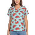 thumbnail image 1 of Uemuo Watermelon Printed Women's Classic V-Neck T-Shirt - Soft, Breathable, Moisture-Wicking, Perfect for Casual, Office, Travel, and Everyday Wear-Small, 1 of 1