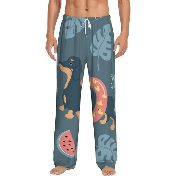 Uemuo Watermelons Dachshunds Pattern Men's Wide Leg Palazzo Lounge Pants with Pockets Light Weight Loose Comfy Casual Pajama Pants-Large