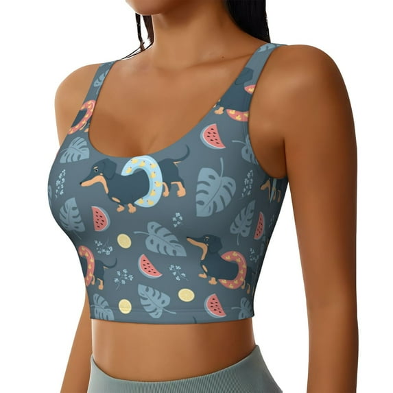 Uemuo Watermelons Dachshunds Pattern Women's Sports Bra - High Impact Support, Breathable, and Comfortable Athletic Bra for Running, Yoga, and Workouts