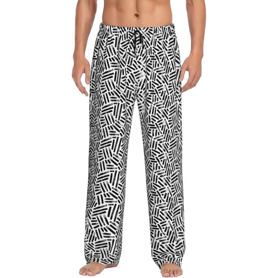 Uemuo Weave Geometric Pattern Men's Wide Leg Palazzo Lounge Pants with Pockets Light Weight Loose Comfy Casual Pajama Pants-Large
