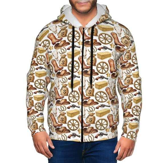 Uemuo Western Cowboy for Men's Fashion Full-zip Hoodies & Sweatshirts with Kangaroo Pocket, Zip-up Hooded Sweatshirt, Moisture Wicking & Breathable-XX-Large
