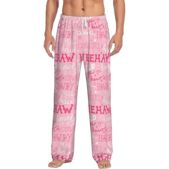 Uemuo Western Cowgirl Pattern Men's Wide Leg Palazzo Lounge Pants with Pockets Light Weight Loose Comfy Casual Pajama Pants-Small