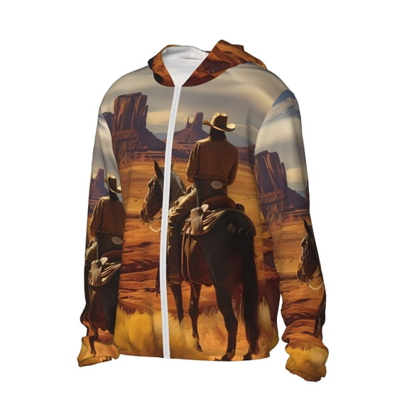 Uemuo Western Desert Cowboy Cloud Pattern Women's Full Zip UPF 50+ Sun Protection Hoodie Jacket Long Sleeve Sun Shirt Hiking Outdoor Performance with Pockets-