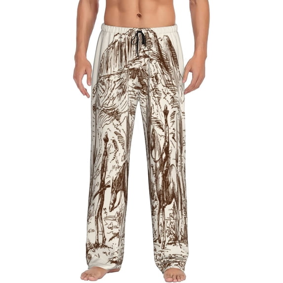 Uemuo Western Desert Cowboys2 Pattern Men's Wide Leg Palazzo Lounge Pants with Pockets Light Weight Loose Comfy Casual Pajama Pants-