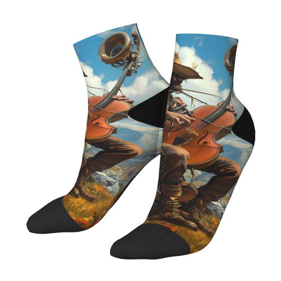 Uemuo Western Guitar Cowboy Printed Crew Socks, Moisture-Wicking Socks, Athletic Socks for Men Breathable Cushion Socks Casual Sport Socks for Running Traveling