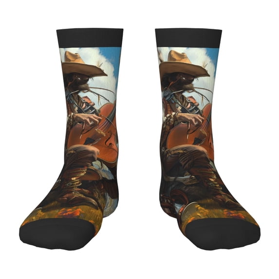 Uemuo Western Guitar Cowboy Printed Kids Boys Socks Seamless Crew Socks Crazy Funny Athletic Sport Socks for Children