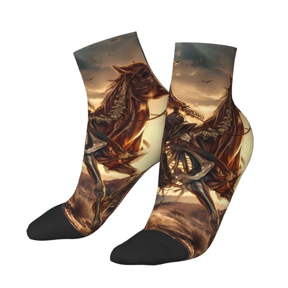 Uemuo Western Skeleton Cowboy Horse Printed Crew Socks, Moisture-Wicking Socks, Athletic Socks for Men Breathable Cushion Socks Casual Sport Socks for Running Traveling