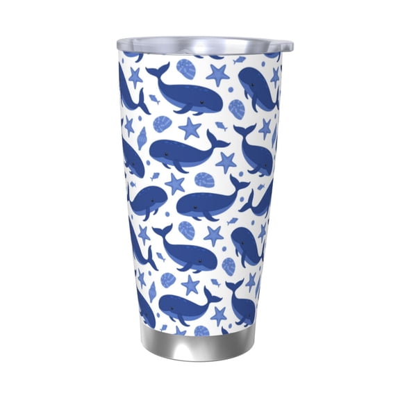 Uemuo Whale Print Travel Coffee Mug ,20oz Double-walled Car Cup ,Stainless Steel Insulated Tumbler Leak-proof Travel Cup Reusable Straw Car Cup-Without Straw