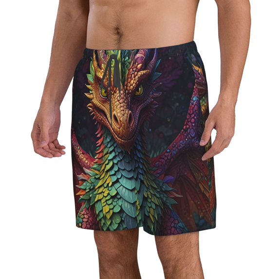 Uemuo Whimsical Dragon Color Cool Pattern Men's Swim Trunks Hawaiian Beach Bathing Suit Swimsuits Beach Quick-Dry Shorts with Pockets-X-Large