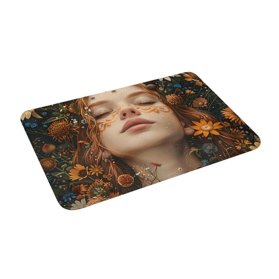 Uemuo Whimsical Flower Crown Maiden Printed Door Mat Indoor Doormat 16"x24",Front Back Door Mats Non Slip Entrance Rugs,Inside Doormats for Entryway