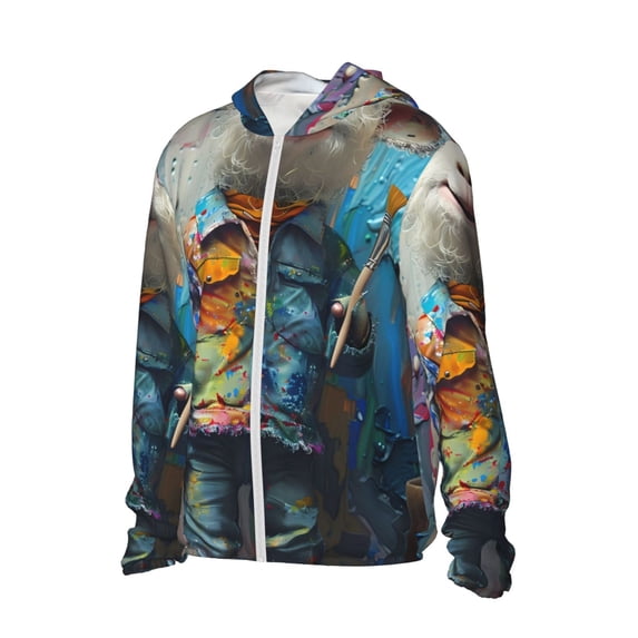 Uemuo Whimsical Goat Artist Pattern Women's Full Zip UPF 50+ Sun Protection Hoodie Jacket Long Sleeve Sun Shirt Hiking Outdoor Performance with Pockets-Small