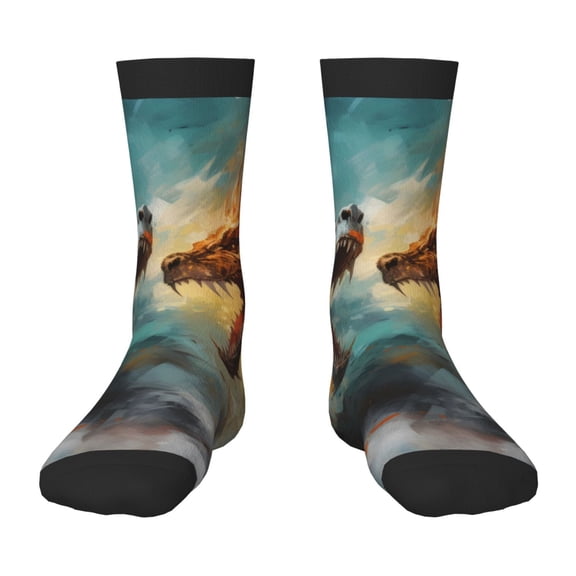 Uemuo White And Red Sketch Dragon Printed Kids Boys Socks Seamless Crew Socks Crazy Funny Athletic Sport Socks for Children