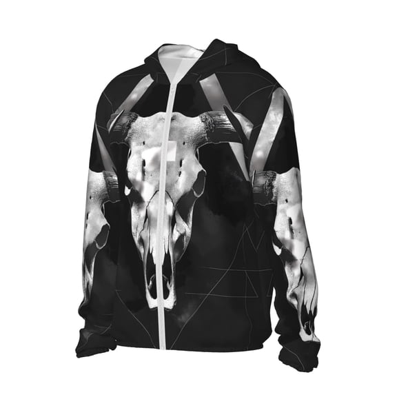 Uemuo White Black Sheep skull Pattern Women's Full Zip UPF 50 Sun Protection Hoodie Jacket Long Sleeve Sun Shirt Hiking Outdoor Performance with Pockets-