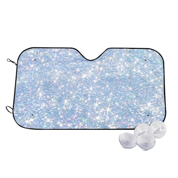 Uemuo White Bule Glitter Pattern Accordion Car Windshield Sun Shade, Foldable Reflective Sun Visor for Car, Reflector Windshield Sunshade-Small
