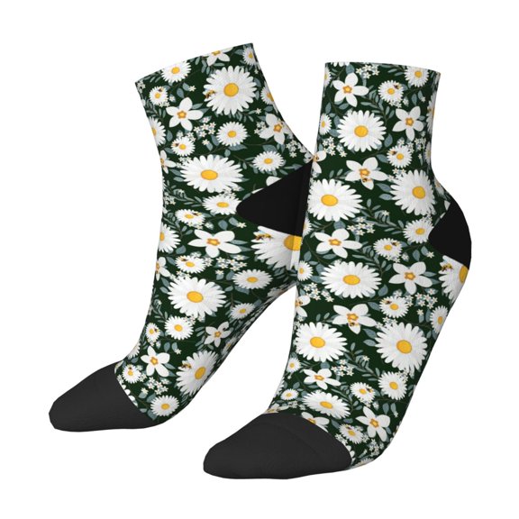 Uemuo White Daisies and Bee Printed Crew Socks, Moisture-Wicking Socks, Athletic Socks for Men Breathable Cushion Socks Casual Sport Socks for Running Traveling