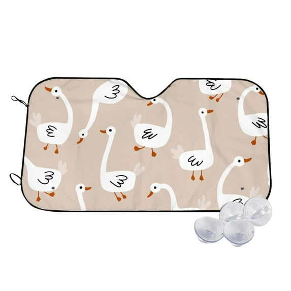 Uemuo White Goose Pattern Accordion Car Windshield Sun Shade, Foldable Reflective Sun Visor for Car, Reflector Windshield Sunshade-