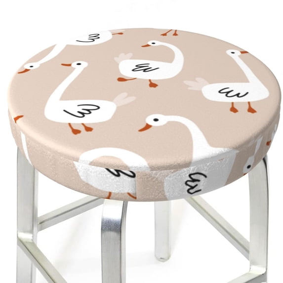 Uemuo White Goose Pattern Round Bar Stool Seat Covers Washable Stool Cushion Slipcover Elastic Bar Chair Covers-