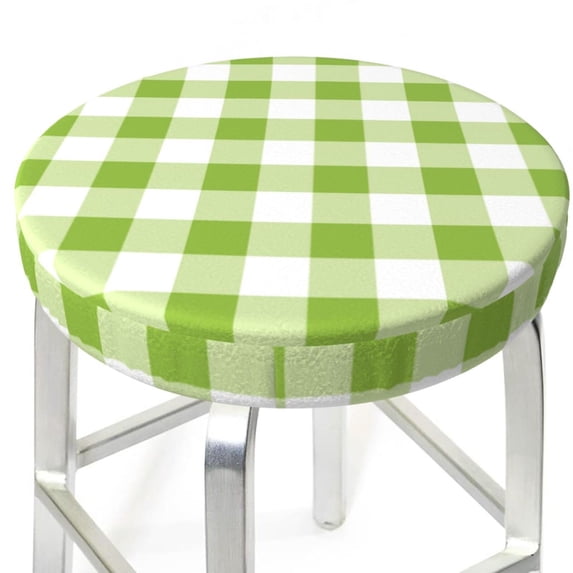 Uemuo White Green Plaid Pattern Round Bar Stool Seat Covers Washable Stool Cushion Slipcover Elastic Bar Chair Covers-14 inch