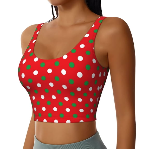 Uemuo White and Green Polka Dot Pattern Women's Sports Bra - High Impact Support, Breathable, and Comfortable Athletic Bra for Running, Yoga, and Workouts