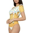 thumbnail image 1 of Uemuo White Ice Cream Pattern Women's One Piece Short Sleeve Swimsuit Rash Guard Surfing Modest Quick-drying Swimsuit Beach Essentials-X-Large, 1 of 9