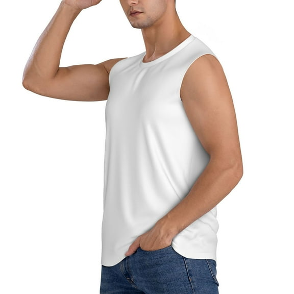 Uemuo White Pattern Men's Sleeveless T-Shirt,Muscle Athletic Tank Top, Moisture-wicking Quick-dry Breathable Classic Tee Top for Gym Run Outdoor Sports-Small