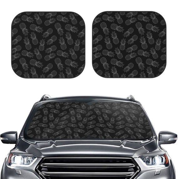 Uemuo White Pineapples Printed 2 PCS Car Windshield Sun Shade, Auto Sun Heat and UV Rays Blocker, Foldable Automotive Front Window Sunshade Protector