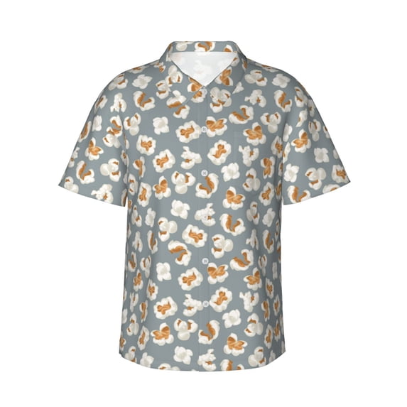 Uemuo White Popcorn Printed Regular Fit Short Sleeve Casual Hawaiian Shirt for Men,Aloha shirt,Tropical shirt,Floral print shirt,Vacation Beach shirt-X-Large