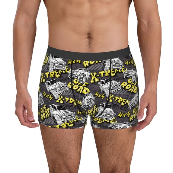 Uemuo White Retro Off-Road Vehicle Pattern Men's Boxer Briefs,Trunk Anti-Chafing,Comfortable, Durable, and Stylish Underwear-