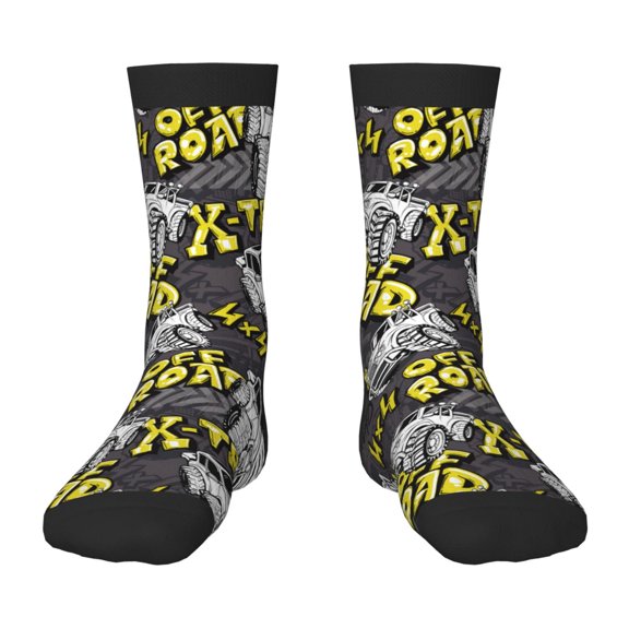 Uemuo White Retro Off-Road Vehicle Printed Kids Boys Socks Seamless Crew Socks Crazy Funny Athletic Sport Socks for Children