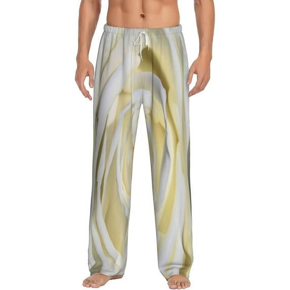 Uemuo White Rose Pattern Men's Wide Leg Palazzo Lounge Pants with Pockets Light Weight Loose Comfy Casual Pajama Pants-Large