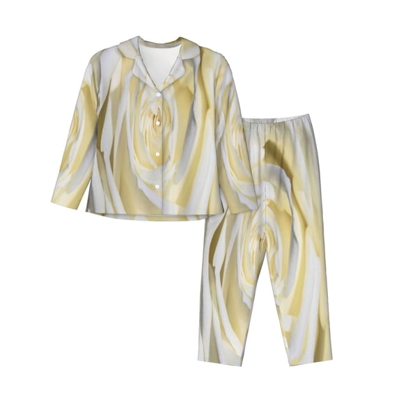 Uemuo White Rose Pattern Womens Pajama Sets,PJ Set for Women,Pajamas for Women Logo,Long Sleeve Pajama Set for Women,Soft Long Sleeve Top With Pants-X-Large
