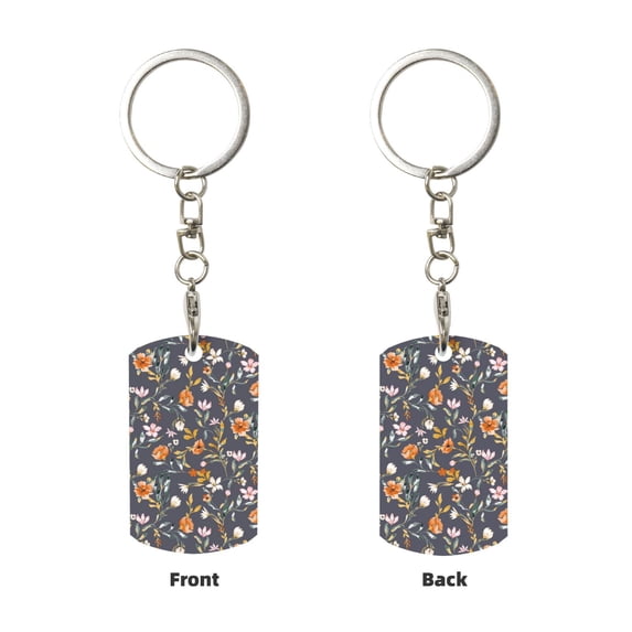 Uemuo Wildflowers Pattern Rectangular Metal Keychain - Durable, Stylish, and Personalized Key Ring for Men and Women,Engraved Keychain,Gift Slim Sturdy Keychain